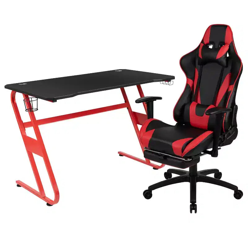 Scrivania Emma e Oliver - Scrivania da gaming, portabicchieri, gancio per cuffie e sedia reclinabile