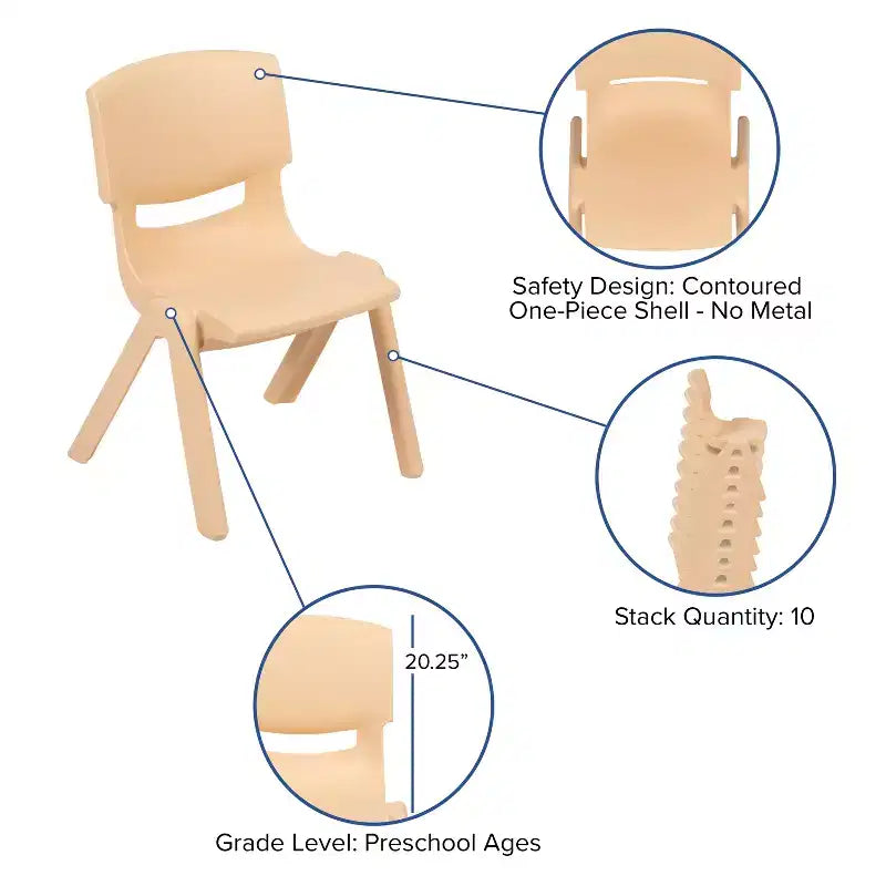 Tavolo per Bambini Regolabile in Plastica Naturale a Mezzaluna Emma e Oliver 25.125L x 35.5P - 4 Sedie