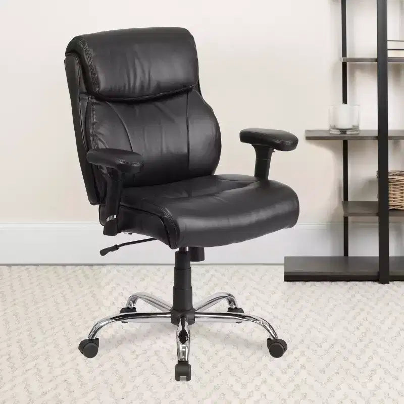 Sedia da ufficio ergonomica Emma and Oliver 400 libbre con schienale medio, girevole e con cuciture pulite, per persone robuste e alte
