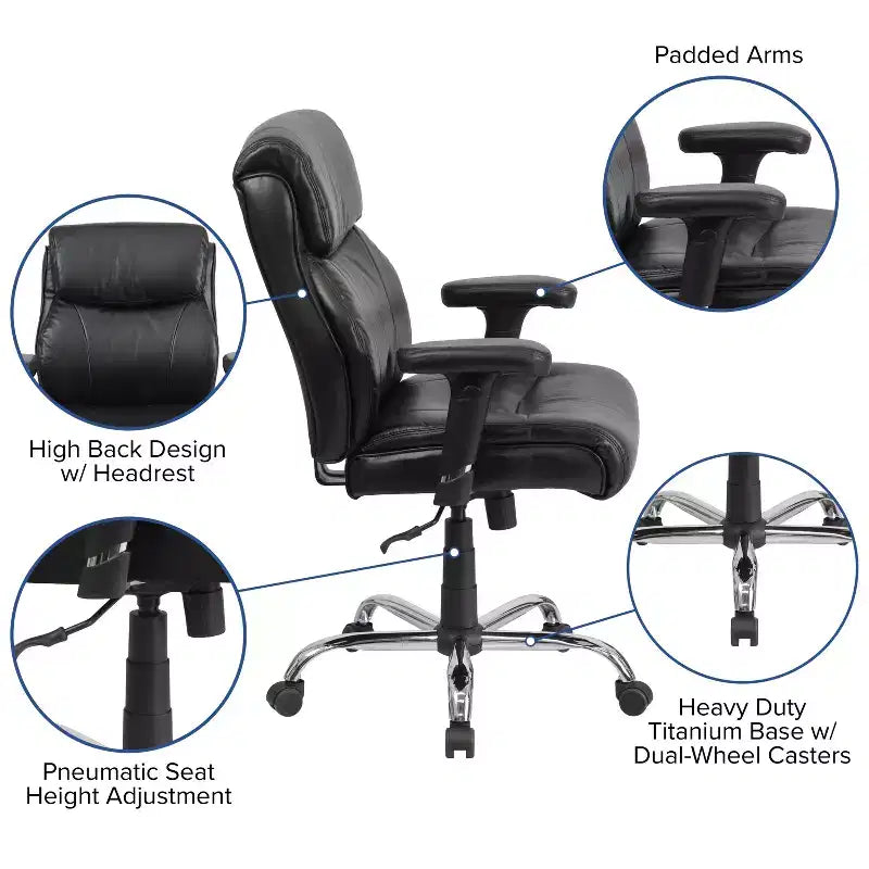 Sedia da ufficio ergonomica Emma and Oliver 400 libbre con schienale medio, girevole e con cuciture pulite, per persone robuste e alte