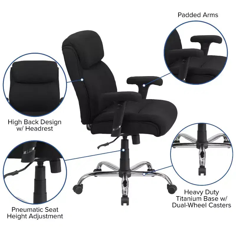 Sedia da ufficio ergonomica Emma and Oliver 400 libbre con schienale medio, girevole e con cuciture pulite, per persone robuste e alte