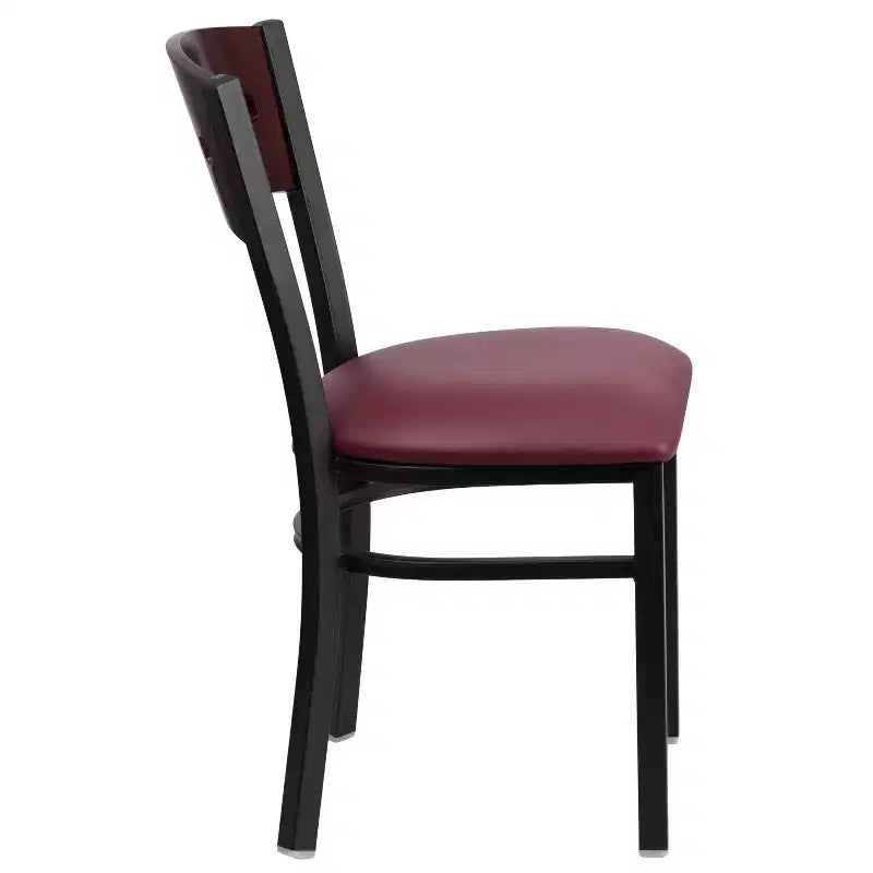 Sedia da pranzo per ristorante in metallo con schienale a 4 quadrati decorativi Emma e Oliver Black
