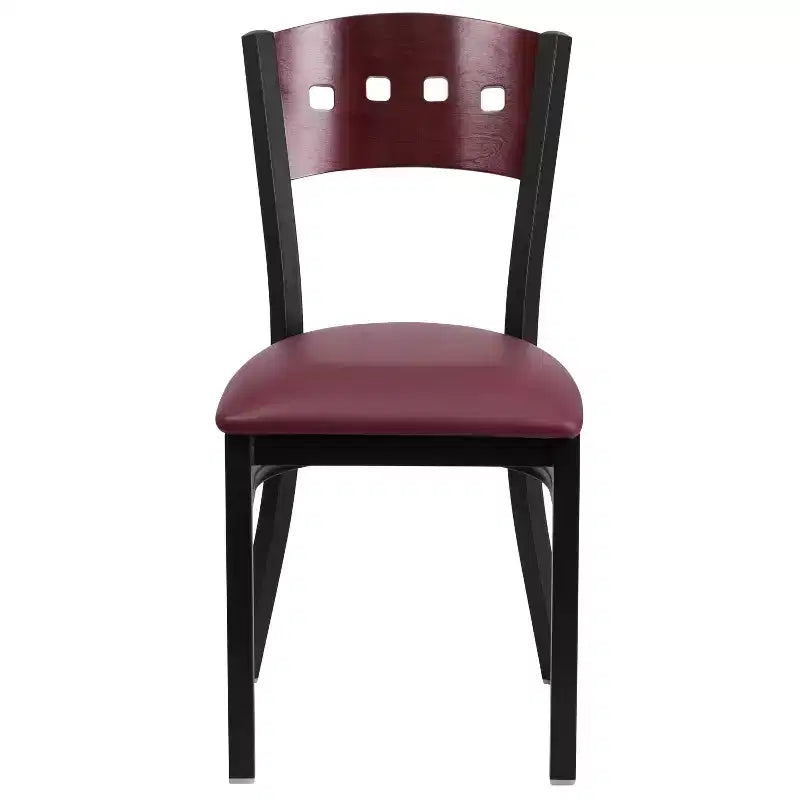 Sedia da pranzo per ristorante in metallo con schienale a 4 quadrati decorativi Emma e Oliver Black