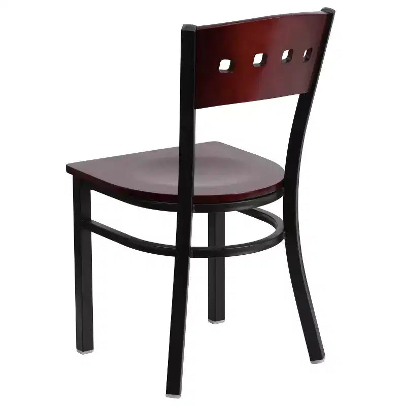 Sedia da pranzo per ristorante in metallo con schienale a 4 quadrati decorativi Emma e Oliver Black
