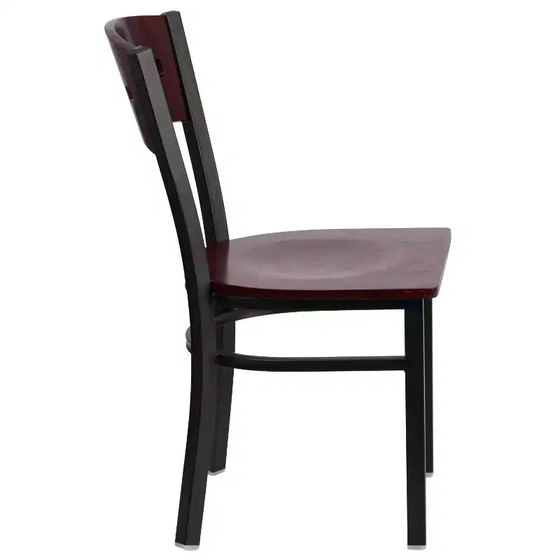 Sedia da pranzo per ristorante in metallo con schienale a 4 quadrati decorativi Emma e Oliver Black