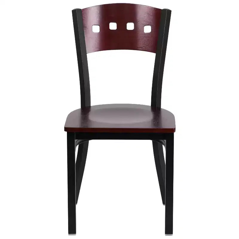 Sedia da pranzo per ristorante in metallo con schienale a 4 quadrati decorativi Emma e Oliver Black