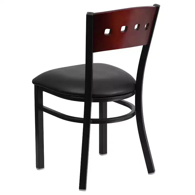 Sedia da pranzo per ristorante in metallo con schienale a 4 quadrati decorativi Emma e Oliver Black