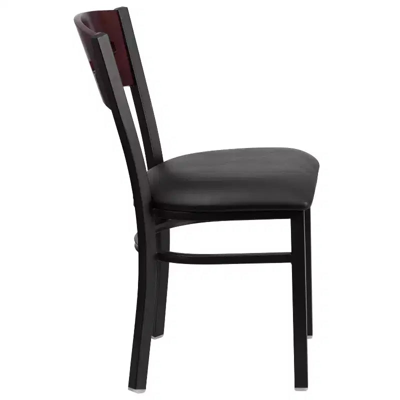 Sedia da pranzo per ristorante in metallo con schienale a 4 quadrati decorativi Emma e Oliver Black