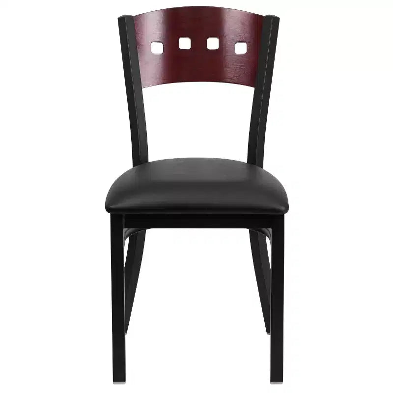 Sedia da pranzo per ristorante in metallo con schienale a 4 quadrati decorativi Emma e Oliver Black