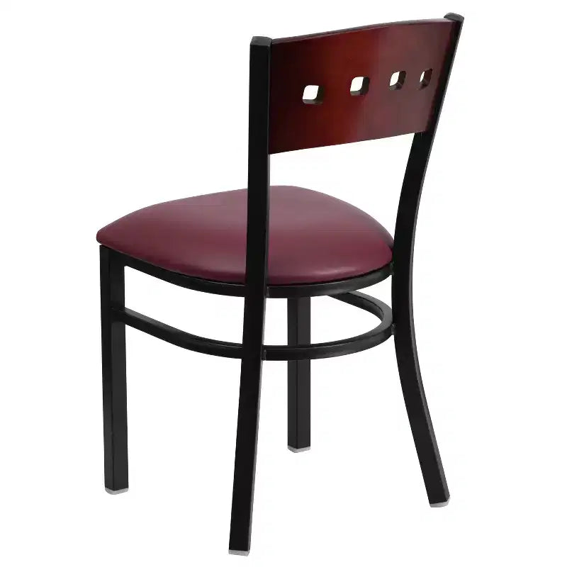 Sedia da pranzo per ristorante in metallo con schienale a 4 quadrati decorativi Emma e Oliver Black
