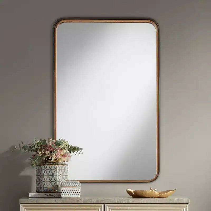 Specchio da Parete Decorativo Rettangolare per Trucco Moderno, con Bordo Smussato, Cornice in Ferro Dorato Nero, 24 Pollici di Larghezza, per Bagno, Camera da Letre, Casa, Ingresso
