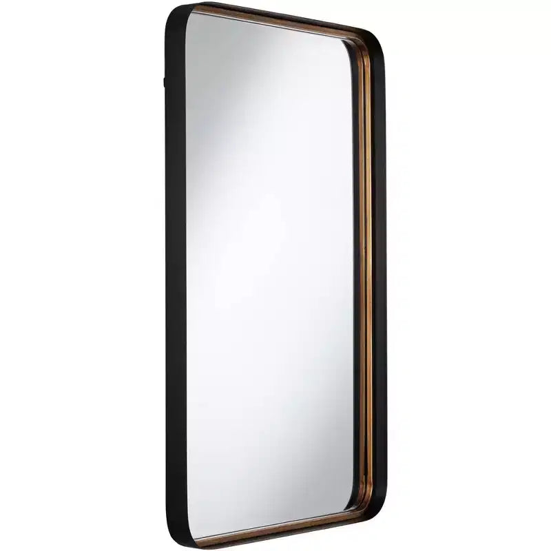 Specchio da Parete Decorativo Rettangolare per Trucco Moderno, con Bordo Smussato, Cornice in Ferro Dorato Nero, 24 Pollici di Larghezza, per Bagno, Camera da Letre, Casa, Ingresso