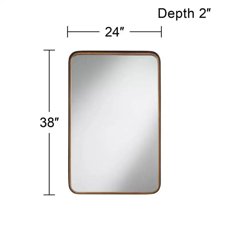 Specchio da Parete Decorativo Rettangolare per Trucco Moderno, con Bordo Smussato, Cornice in Ferro Dorato Nero, 24 Pollici di Larghezza, per Bagno, Camera da Letre, Casa, Ingresso