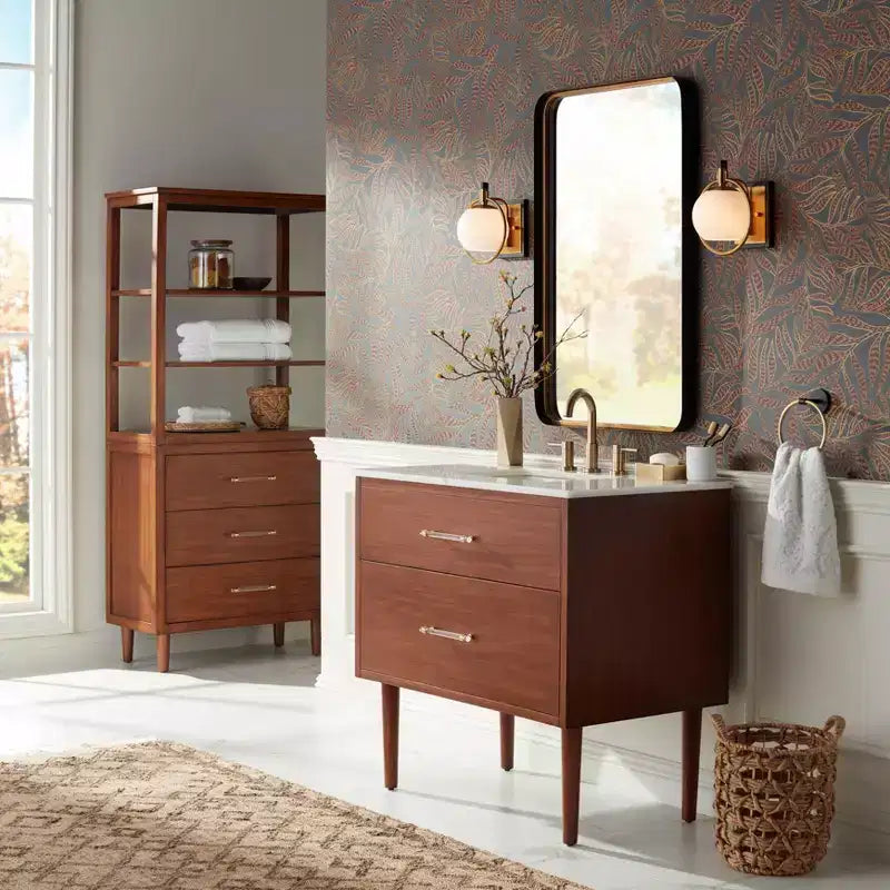 Specchio da Parete Decorativo Rettangolare per Trucco Moderno, con Bordo Smussato, Cornice in Ferro Dorato Nero, 24 Pollici di Larghezza, per Bagno, Camera da Letre, Casa, Ingresso