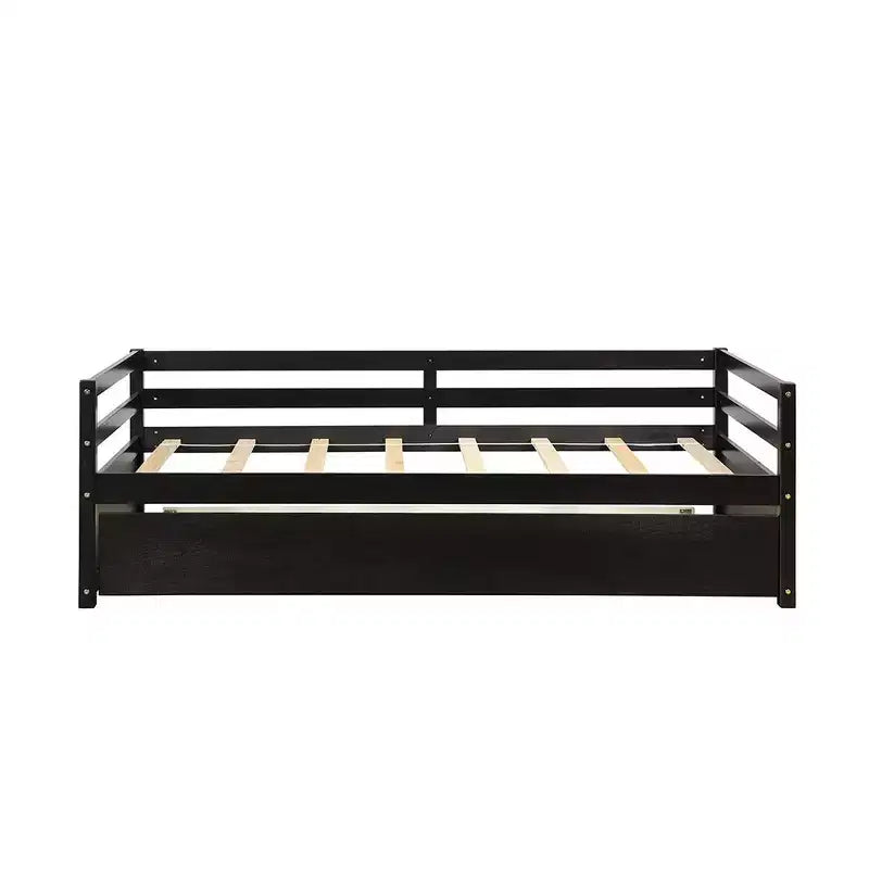 Costway Letto a Giorno con Rete Estraibile, Struttura in Legno e Doghe per Materasso, Grigio/Espresso/Bianco