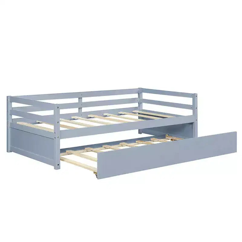 Costway Letto a Giorno con Rete Estraibile, Struttura in Legno e Doghe per Materasso, Grigio/Espresso/Bianco