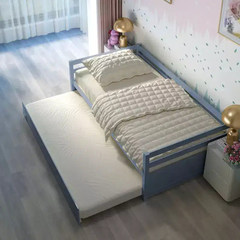 Costway Letto a Giorno con Rete Estraibile, Struttura in Legno e Doghe per Materasso, Grigio/Espresso/Bianco
