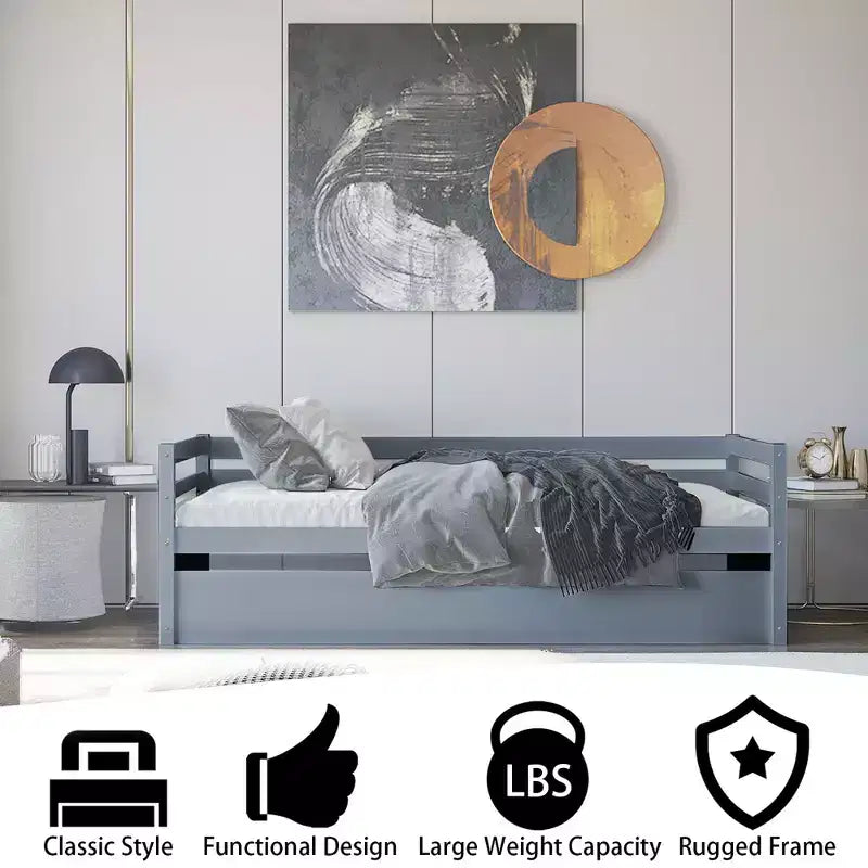 Costway Letto a Giorno con Rete Estraibile, Struttura in Legno e Doghe per Materasso, Grigio/Espresso/Bianco