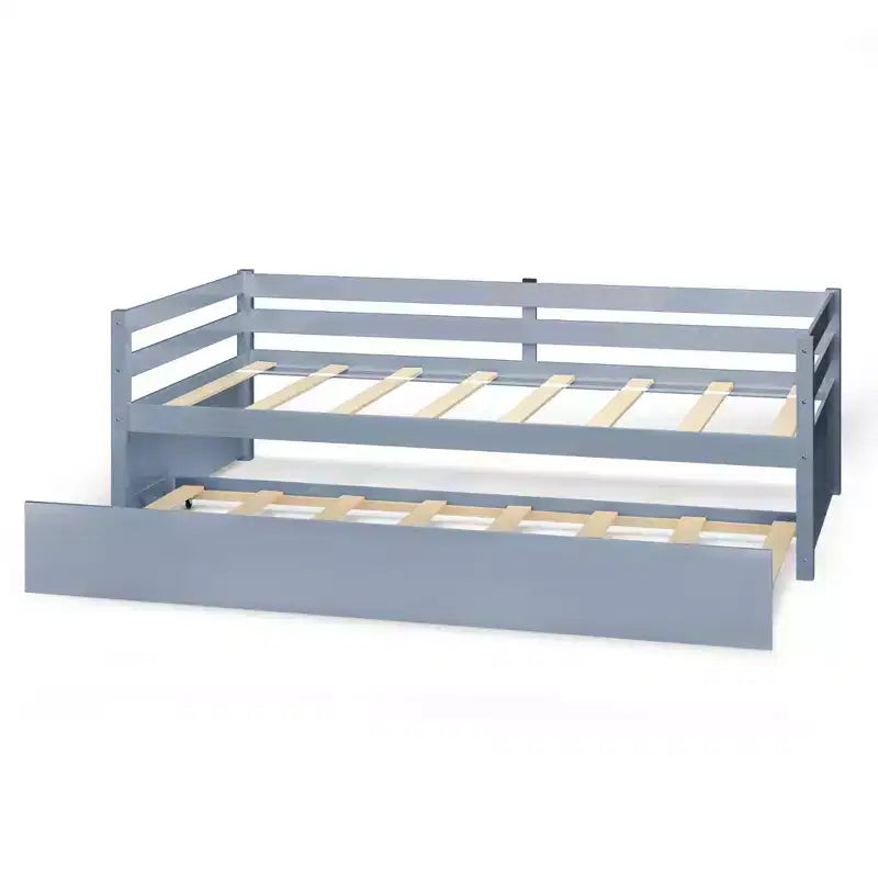 Costway Letto a Giorno con Rete Estraibile, Struttura in Legno e Doghe per Materasso, Grigio/Espresso/Bianco