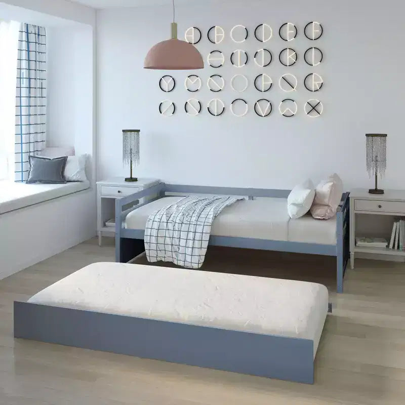 Costway Letto a Giorno con Rete Estraibile, Struttura in Legno e Doghe per Materasso, Grigio/Espresso/Bianco