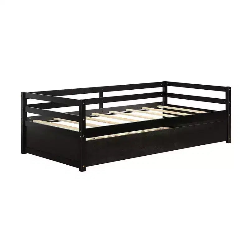 Costway Letto a Giorno con Rete Estraibile, Struttura in Legno e Doghe per Materasso, Grigio/Espresso/Bianco