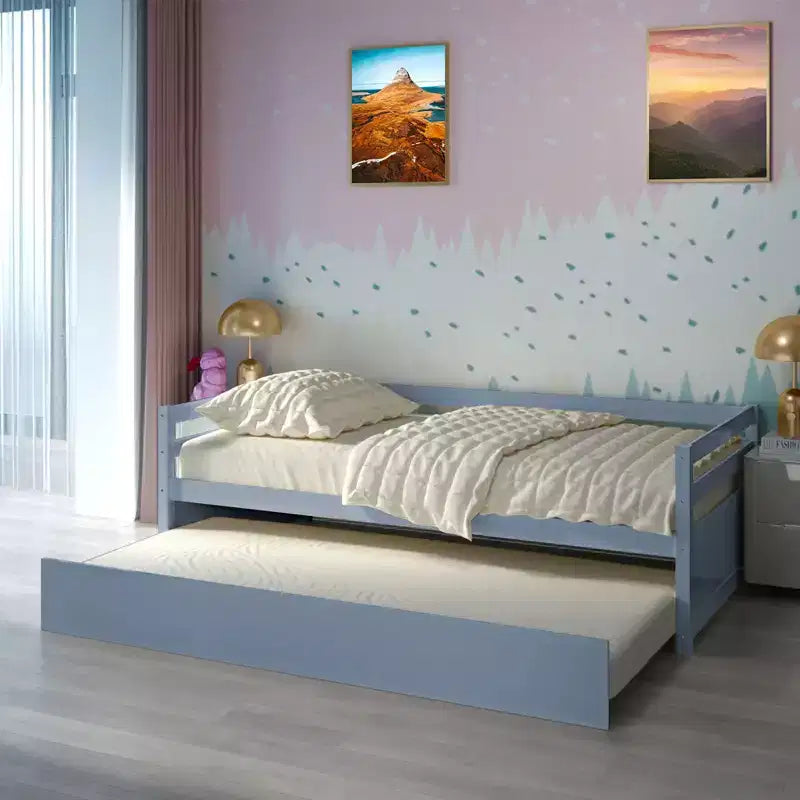 Costway Letto a Giorno con Rete Estraibile, Struttura in Legno e Doghe per Materasso, Grigio/Espresso/Bianco