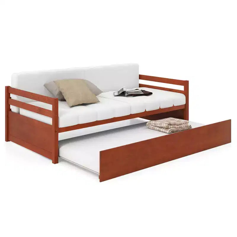 Costway Letto a Giorno con Rete Estraibile, Struttura in Legno e Doghe per Materasso, Grigio/Espresso/Bianco