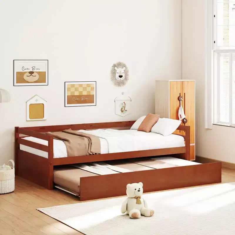 Costway Letto a Giorno con Rete Estraibile, Struttura in Legno e Doghe per Materasso, Grigio/Espresso/Bianco
