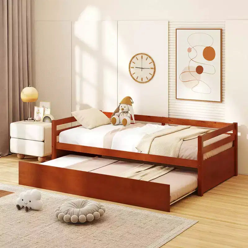 Costway Letto a Giorno con Rete Estraibile, Struttura in Legno e Doghe per Materasso, Grigio/Espresso/Bianco