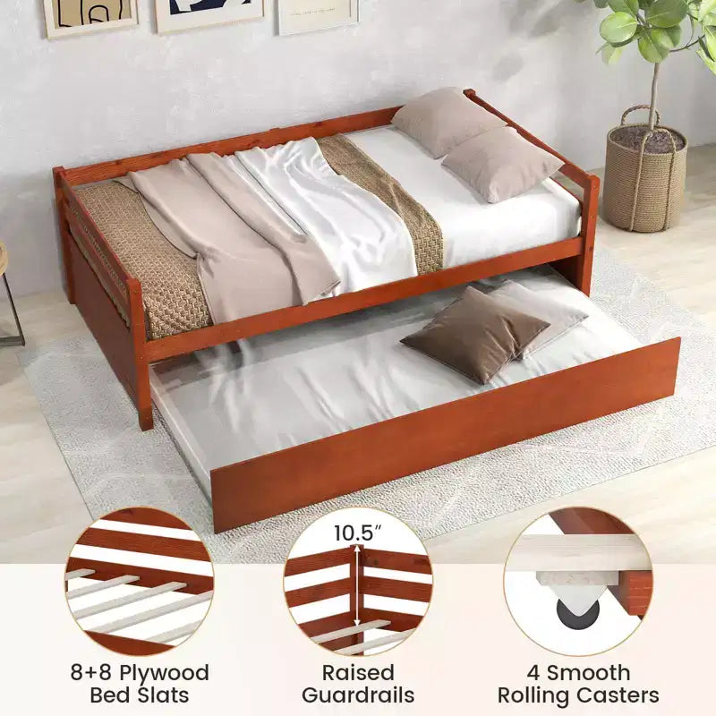 Costway Letto a Giorno con Rete Estraibile, Struttura in Legno e Doghe per Materasso, Grigio/Espresso/Bianco