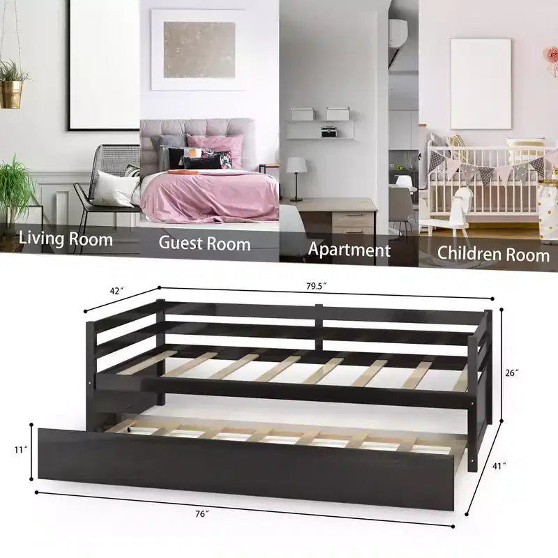 Costway Letto a Giorno con Rete Estraibile, Struttura in Legno e Doghe per Materasso, Grigio/Espresso/Bianco
