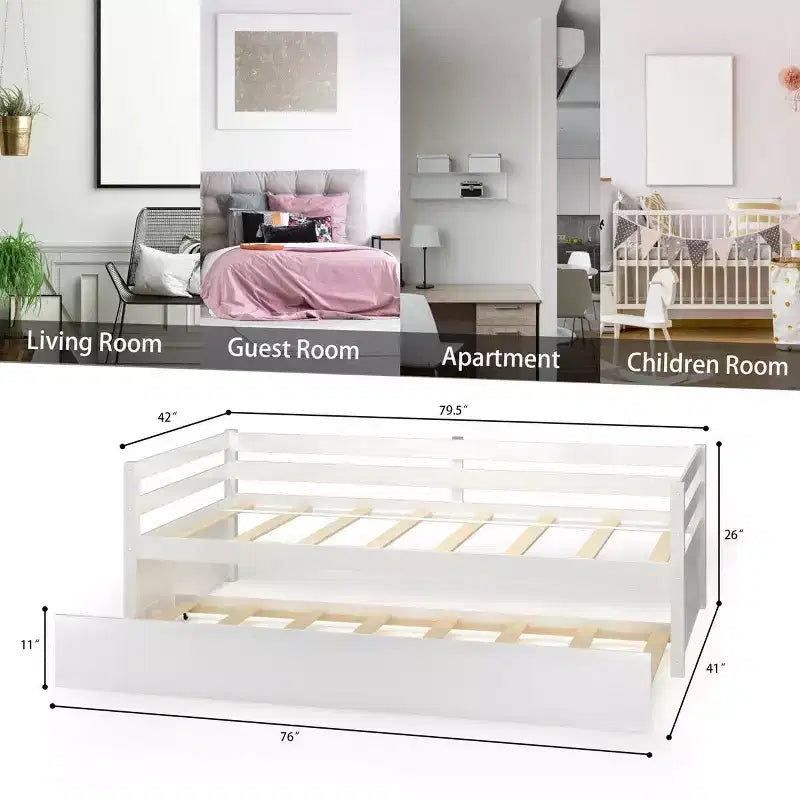 Costway Letto a Giorno con Rete Estraibile, Struttura in Legno e Doghe per Materasso, Grigio/Espresso/Bianco