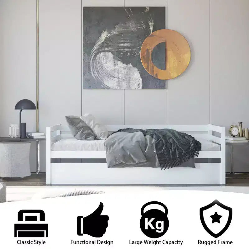 Costway Letto a Giorno con Rete Estraibile, Struttura in Legno e Doghe per Materasso, Grigio/Espresso/Bianco