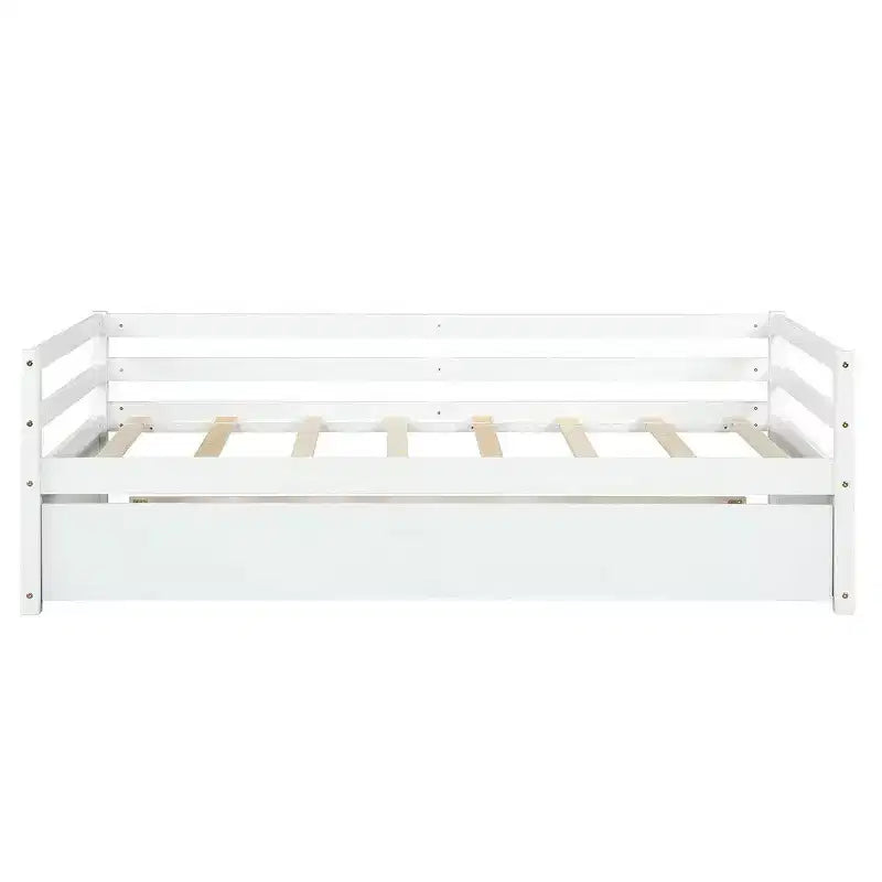 Costway Letto a Giorno con Rete Estraibile, Struttura in Legno e Doghe per Materasso, Grigio/Espresso/Bianco