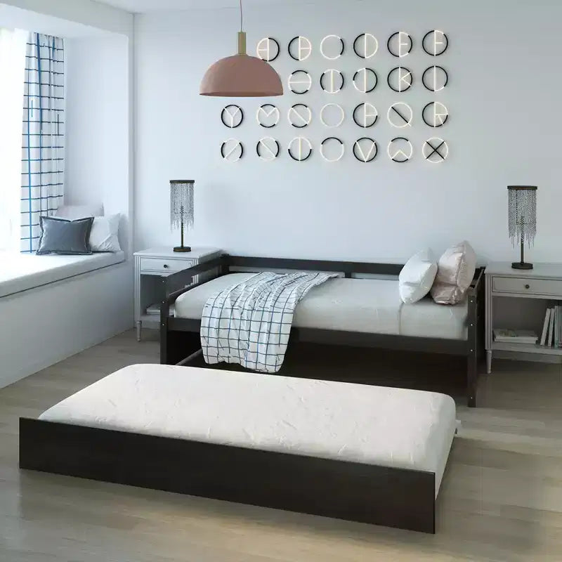 Costway Letto a Giorno con Rete Estraibile, Struttura in Legno e Doghe per Materasso, Grigio/Espresso/Bianco
