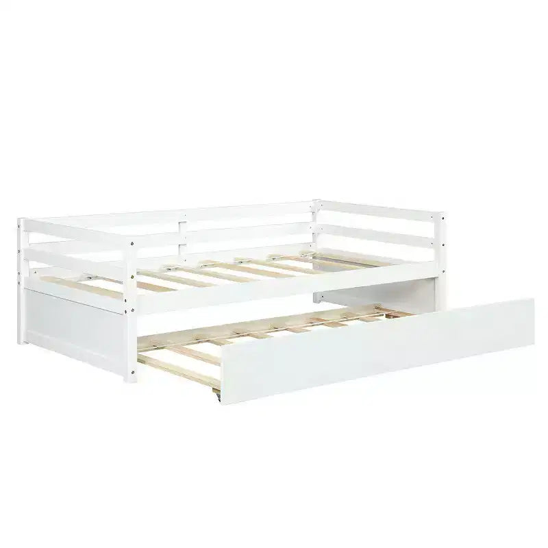 Costway Letto a Giorno con Rete Estraibile, Struttura in Legno e Doghe per Materasso, Grigio/Espresso/Bianco