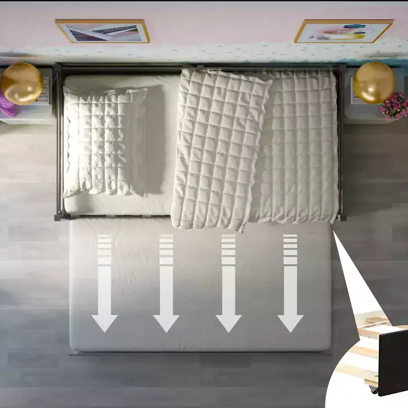 Costway Letto a Giorno con Rete Estraibile, Struttura in Legno e Doghe per Materasso, Grigio/Espresso/Bianco