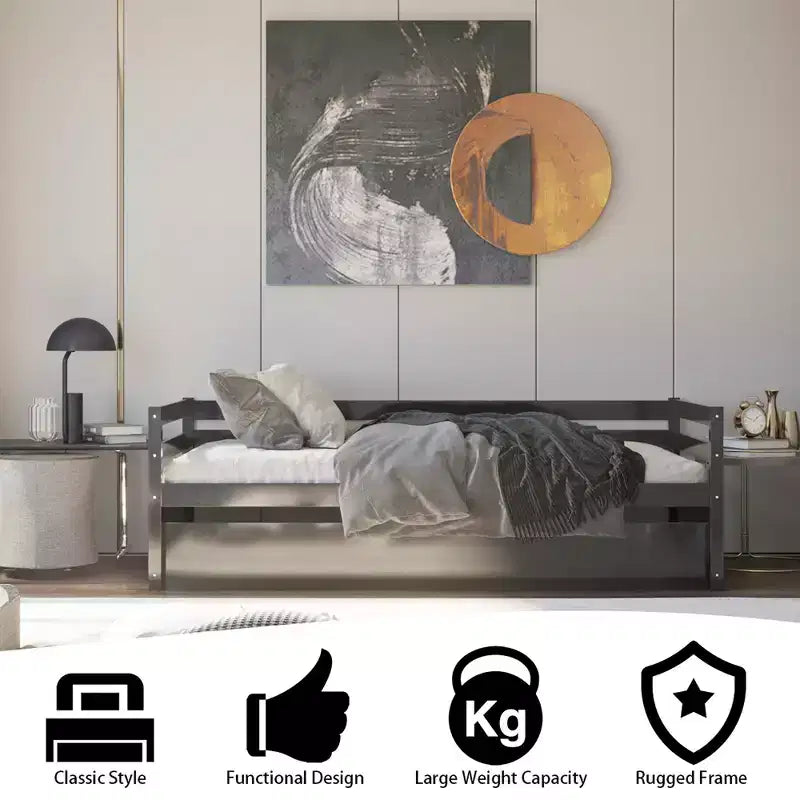 Costway Letto a Giorno con Rete Estraibile, Struttura in Legno e Doghe per Materasso, Grigio/Espresso/Bianco