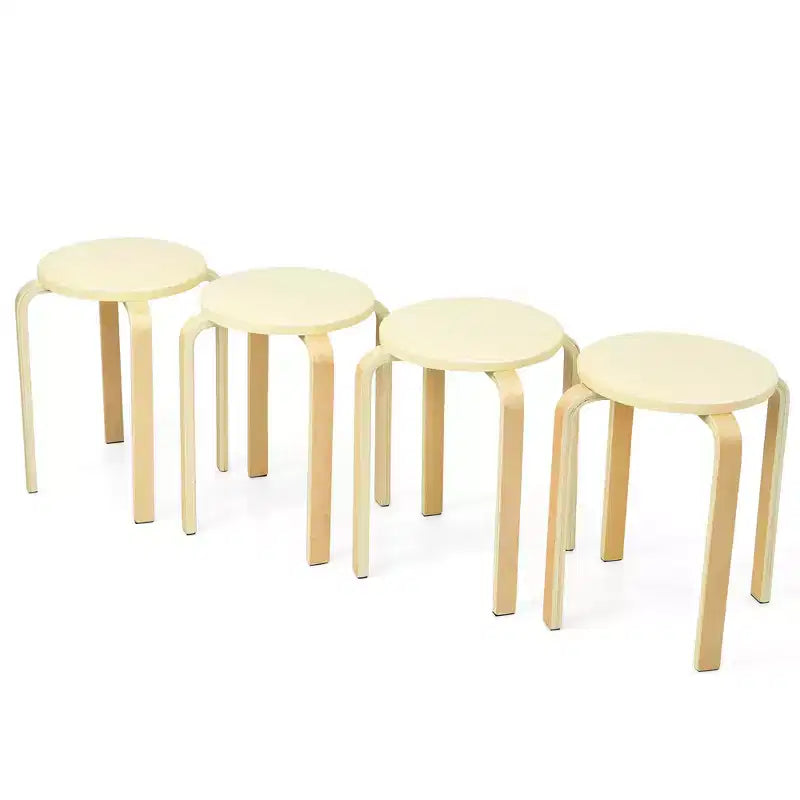 Costway Set di 4 Sgabelli Tondi Impilabili in Legno Curvato, Sedie da Pranzo con Seduta Imbottita Beige/Nero
