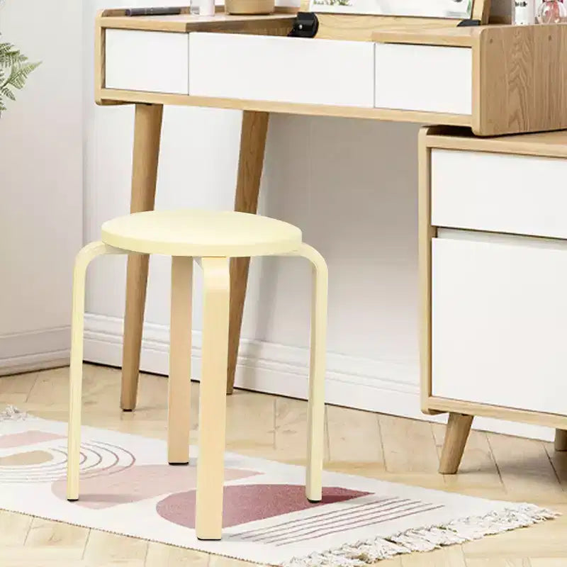 Costway Set di 4 Sgabelli Tondi Impilabili in Legno Curvato, Sedie da Pranzo con Seduta Imbottita Beige/Nero