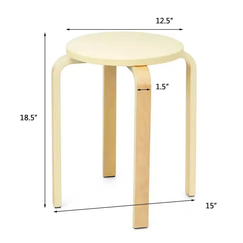 Costway Set di 4 Sgabelli Tondi Impilabili in Legno Curvato, Sedie da Pranzo con Seduta Imbottita Beige/Nero