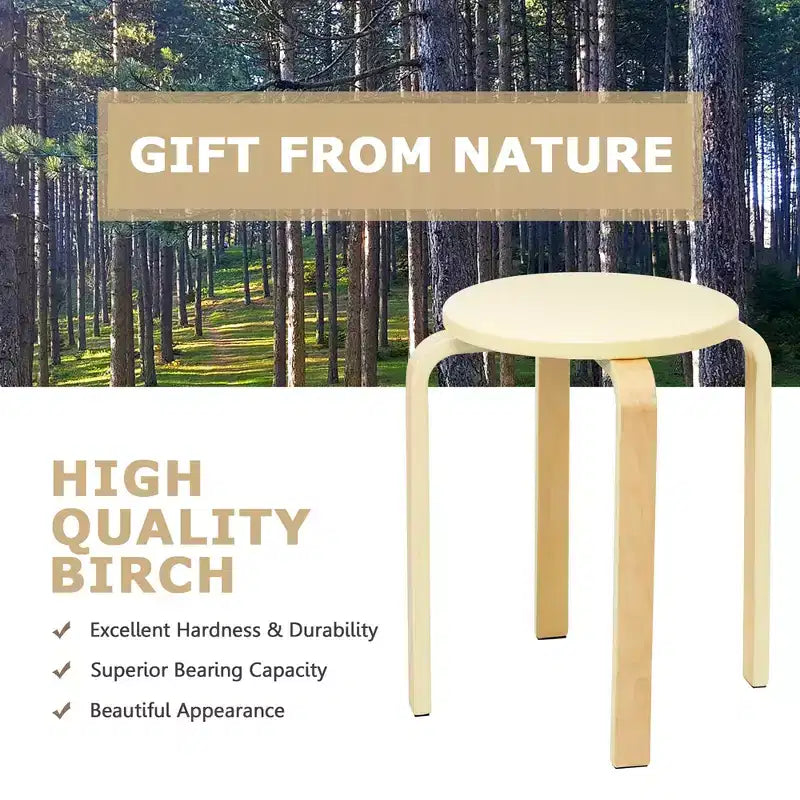Costway Set di 4 Sgabelli Tondi Impilabili in Legno Curvato, Sedie da Pranzo con Seduta Imbottita Beige/Nero