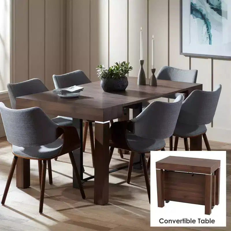 55 Downing Street Warhol Tavolo da pranzo rettangolare moderno in legno di noce invecchiato 150.5 x 90.2 cm Marrone con estensione a 2 ante per soggiorno e sala da pranzo