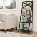 Lavish Home 4-Tier Ladder Bookshelf, Freestanding Shelved Bookcase with X-Back Frame and Leaning Look for Home or Office, Black