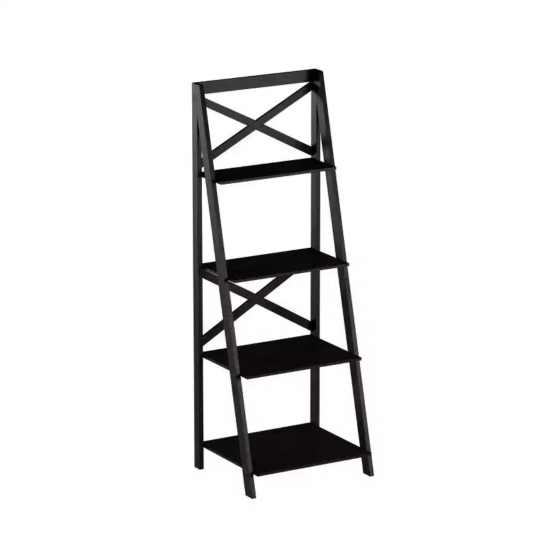 Libreria a scaletta a 4 ripiani Lavish Home, scaffale autoportante con struttura a X sul retro e design inclinato per casa o ufficio, nero