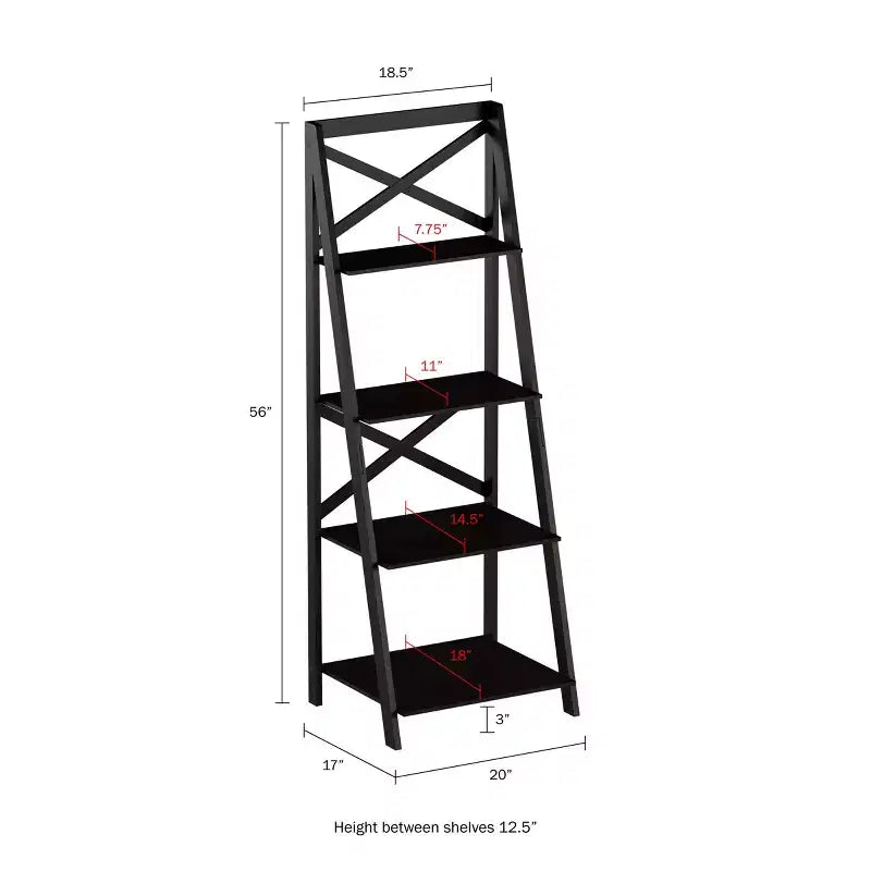 Libreria a scaletta a 4 ripiani Lavish Home, scaffale autoportante con struttura a X sul retro e design inclinato per casa o ufficio, nero