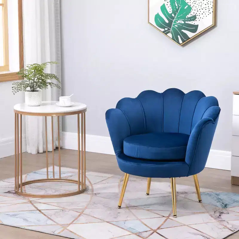 HOMCOM Elegante Poltrona Singola in Velluto con Gambe in Metallo Dorato per Soggiorno, Blu