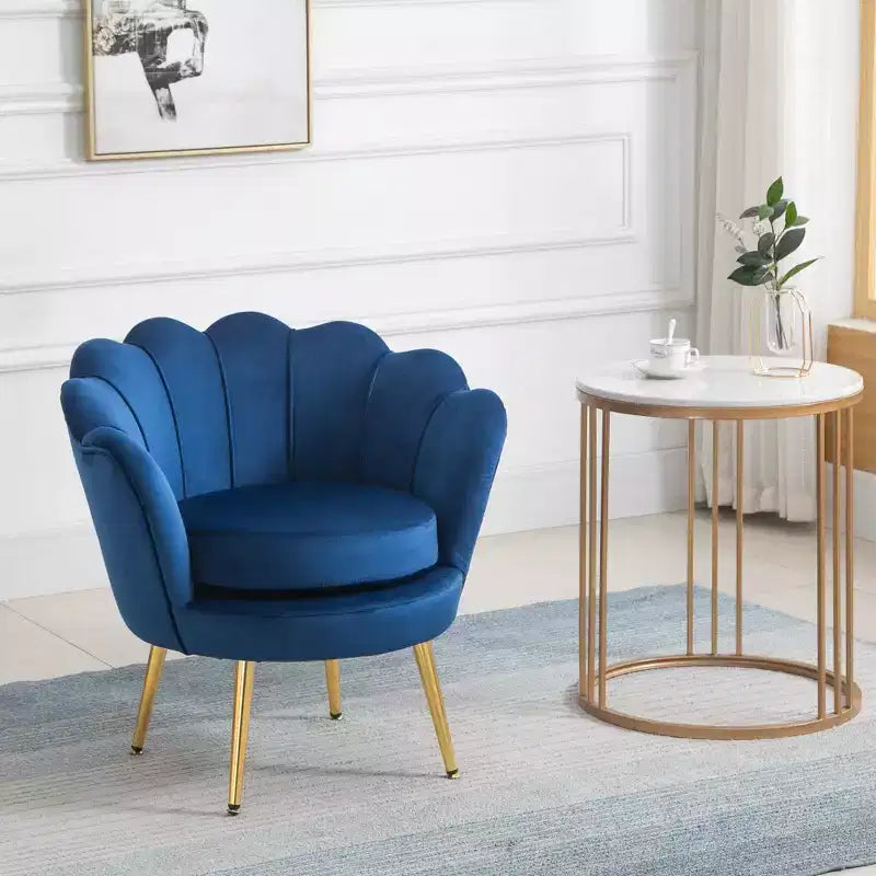 HOMCOM Elegante Poltrona Singola in Velluto con Gambe in Metallo Dorato per Soggiorno, Blu