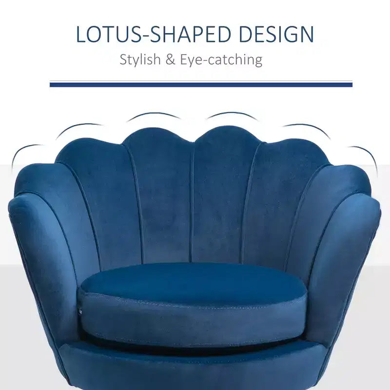 HOMCOM Elegante Poltrona Singola in Velluto con Gambe in Metallo Dorato per Soggiorno, Blu