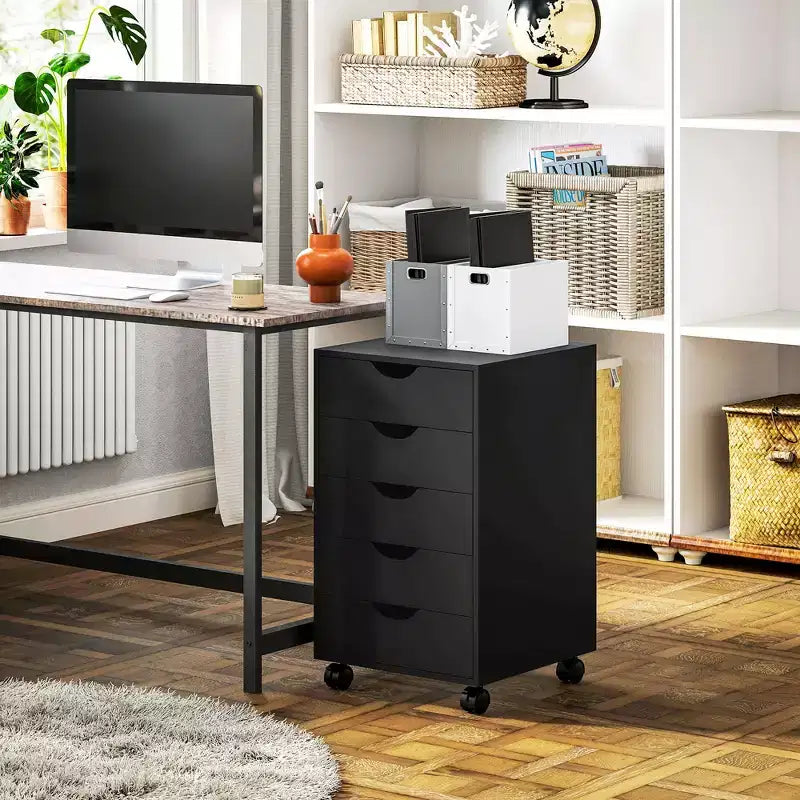 HOMCOM Cassettiera da Ufficio a 5 Cassetti con Stile Moderno Minimalista Nordico e Ruote